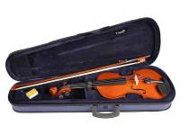violin outfit , laminated, nitro varnish, blackened hardwood fittings, finetuner tailpiece, case, Sizes 4/4 -1/16